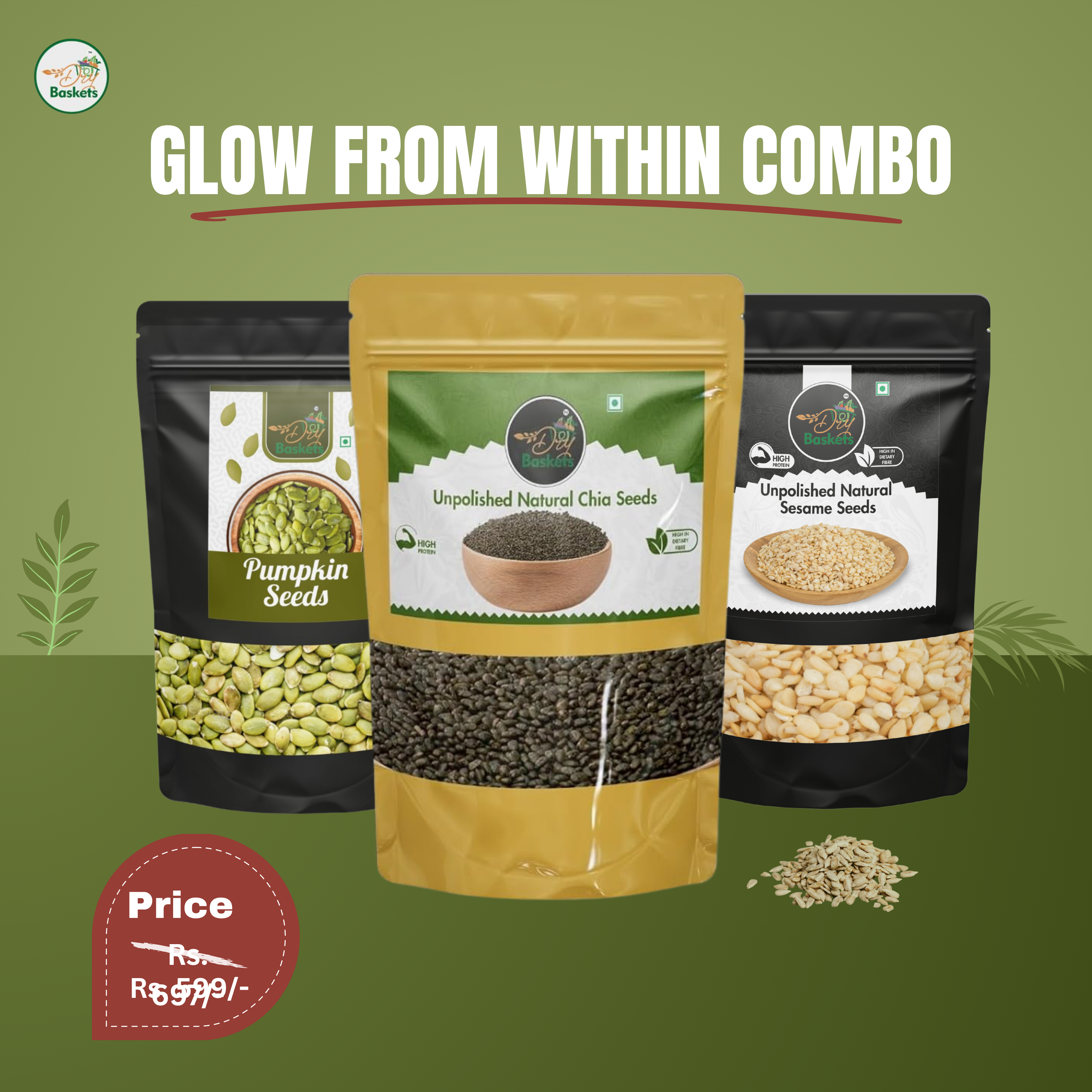 Glow from Within Combo – Pumpkin Seeds + Sesame Seeds + Chia Seeds